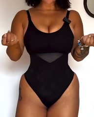 Cross Mesh Tummy Control Shapewear Bodysuit