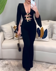 Long-Sleeved Cutout Flared Jumpsuit