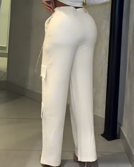 High-Rise Slim-Fit Cargo-Style Wide-Leg Casual Pants