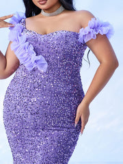 Plus Sleeveless Purple Mermaid Formal Dress
