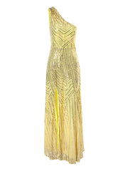 Yellow Sequin One Shoulder Prom Dress
