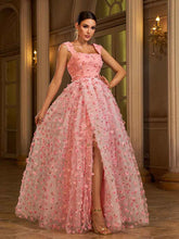 Appliqued Pink Camisole Floral Tulle Dress