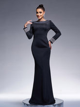 Elegant Black Long Sleeve Backless Prom Dress