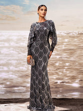 Classic Black Sequin Ballon Sleeve Prom Dress