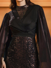 Black Sequin Panel Elegant Prom Dress