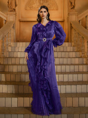 Purple Ruffled A-line Layer Prom Dress