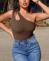 Ribbed One Shoulder Tummy Control Bodysuits