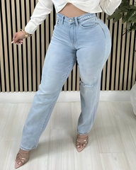 Slim-Fit Ripped Wide-Leg Jeans