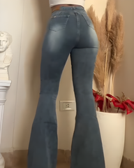 High Waist Flared Jeans with Hip Pads