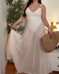 V-Neck Tummy-Control Mesh Slip Maxi Dress