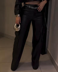 Cargo Style Wide-Leg Leather Pants