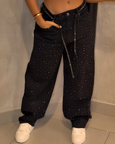 Sparkling Rhinestone Wide-Leg Jeans