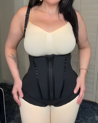Double-Layer Tummy Shaping Front Zip Thong Shapewear