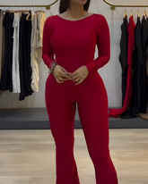 Long-Sleeved Bodycon Flare Jumpsuit