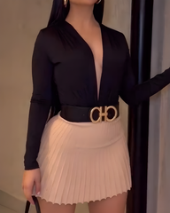 Long-Sleeved Bodysuit Skirt 2-Piece Set