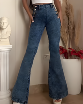 Double Side Buttons High-Rise Flared Jeans