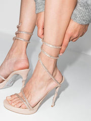Rhinestone Snake Wrap Open-toe High Heels