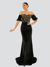 Off Shoulder Velvet Evening Dress