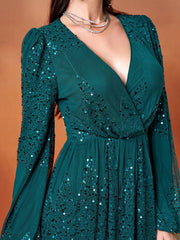 Sexy V-neck Slit Sequin Prom Dress