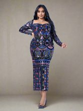 Plus Square Neck Sequin Split Midi Dress