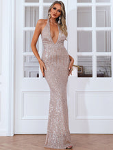Halter Plung Neck Sexy Sequin Cocktail Dress