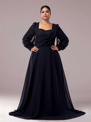 Plus Black Square Neck Lace A-line Prom Dress
