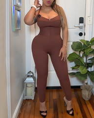 Front Zipper Tummy Control Bodycon Jumpsuit