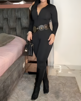 Tummy-Control Long-Sleeved Bodycon Jumpsuit