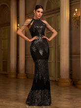 Black Sequin Mermaid Geometric Cocktail Dress