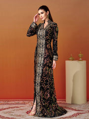 Vintage Sequin Split Black Maxi Dress