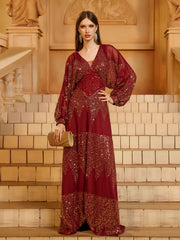 Wine Sequin A-line Split Prom Dress