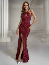 Sexy Cutout Halter Sleeveless Sequin High Slit Prom Dress