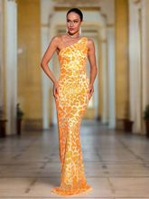 One Shoulder Lace Up High Split Prom Dress