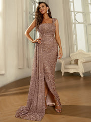 One Shoulder Draped Sequin Dress