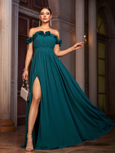 Green Ruffled A-line Prom Dress