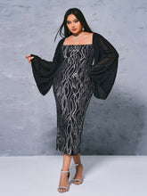 Plus Panel Sleeve Sequin Midi Dress