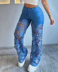 Lace Cutout Wide Leg Jeans