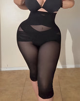 High Waist Lace Trim Sheer Mesh Shaper Pants