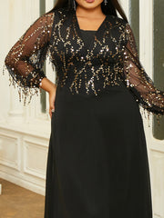 Plus Size Panel V-neck A-line Prom Dress