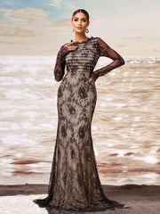 Romantic Floral Lace Long Sleeve Formal Dress