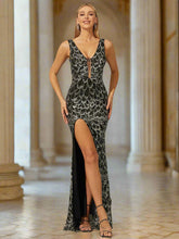 V-Neck Split Backless Prom Dress