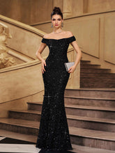 Black Off Shoulder Sequin Mermaid Cocktail Dress