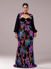 Plus Cutout Lantern Sleeve Mermaid Dress