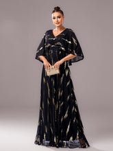 V-neck Loose Cape Sleeve Prom Chiffon Dress