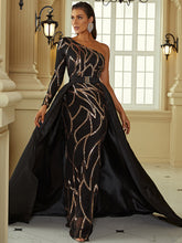 One Shoulder Cloak Sequin Prom Dress