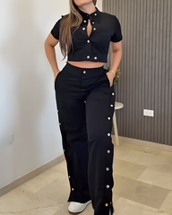 Casual Short Sleeve Wide Leg 2-Piece Set