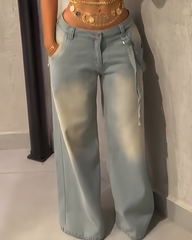 Slim Cargo Style Wide-Leg Denim Jeans