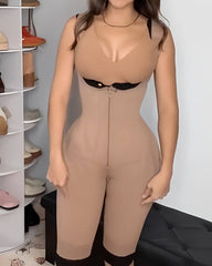 Wide Straps Side Steel Bone Front Zip Open Chest Shapewear