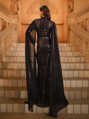 Black Sequin Panel Elegant Prom Dress