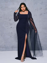 Plus Square Neck Panel High Split Dress